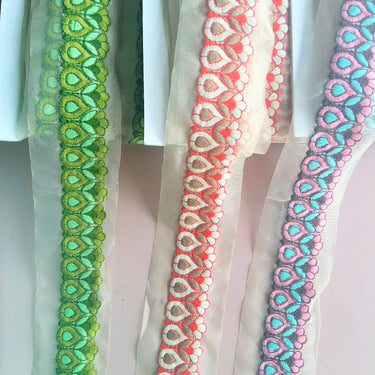 Sheer Gold Fabric Trim With Floral Thread Embroidery One Yard Lace - 200317L283/84/85